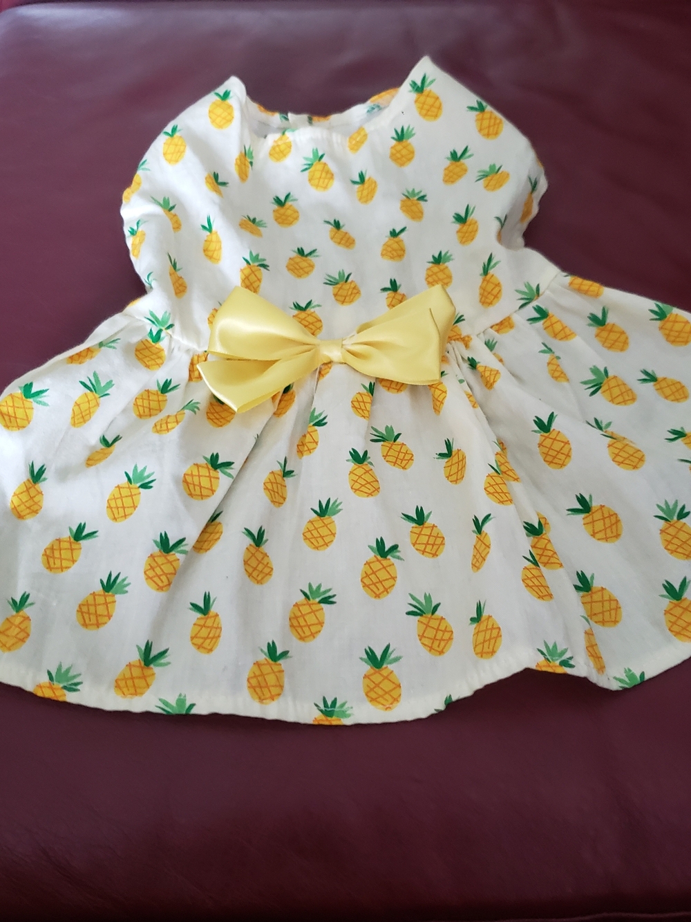Yellow Pineapple Print Dress with Bow - Dog Accessories